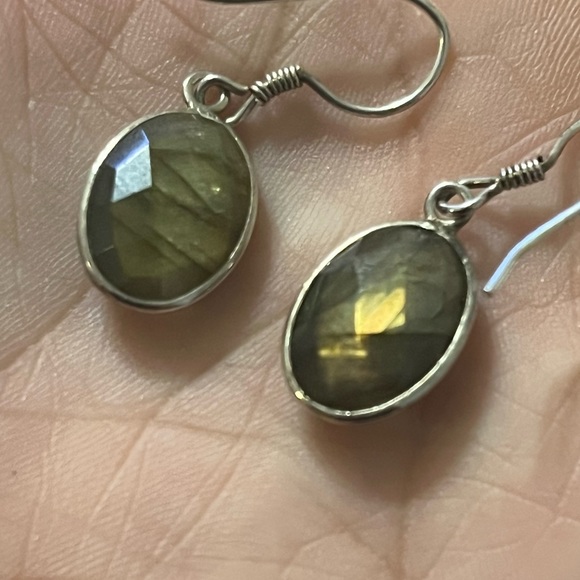 Sterling Silver Faceted Labradorite Gem Earrings Vintage Wedding Engagement - Picture 10 of 12